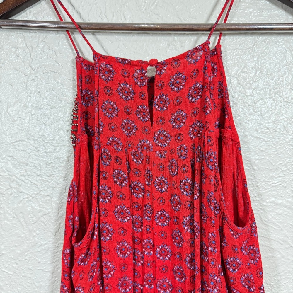 Evereve Braeve Beaded Dress Sundress Sm Gauzy Keyhole Ruffle Indie Boho Festival - Picture 7 of 12